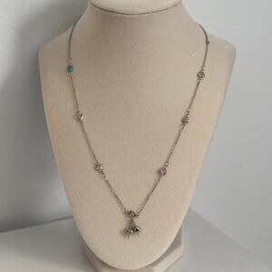 Silver Necklace Multicoloured Beads Charms Pendant Colorful Jewelry Gift